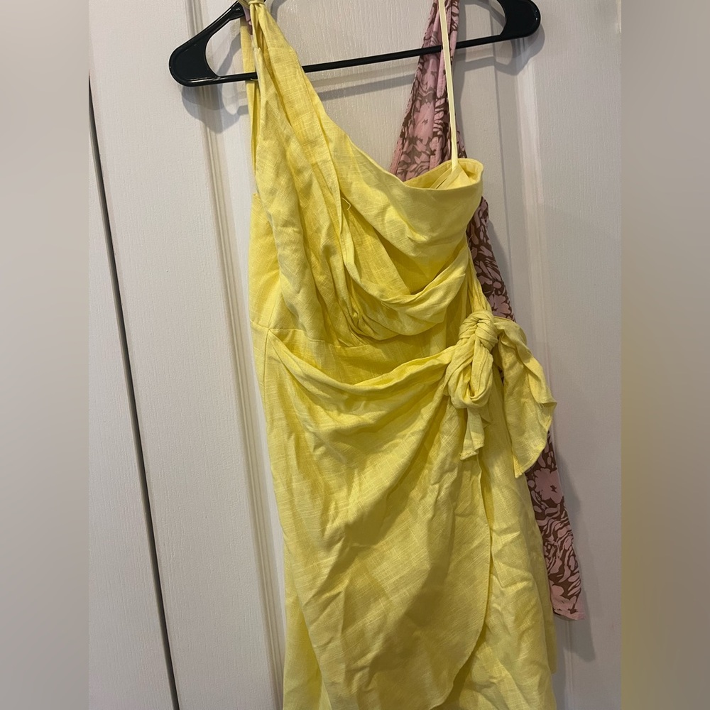 Hello Molly yellow one shoulder wrap dress